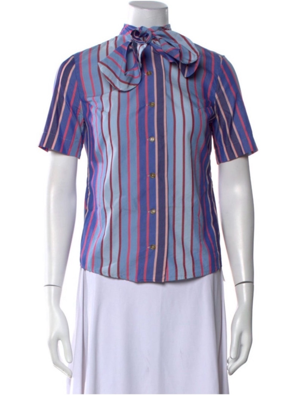 Vintage Vivienne Westwood Striped Bow-Tie Short Sleeve Blouse - Blue/Pink s